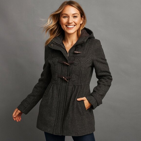 Divided Jackets & Blazers - H&M Divided Size 4 Wool Gray Toggle Hoodie Coat City Preppy Y2K Classic Winter